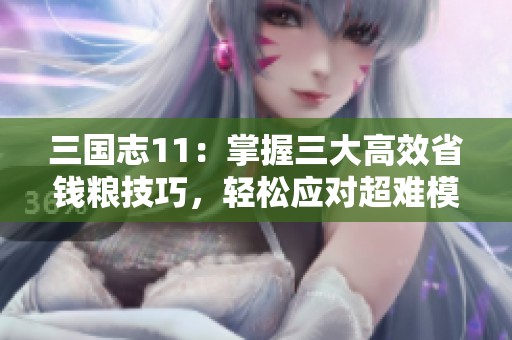 三国志11：掌握三大高效省钱粮技巧，轻松应对超难模式